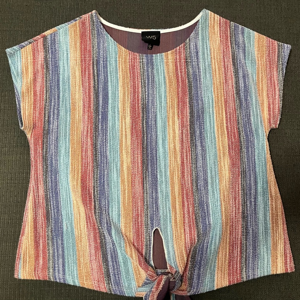 W5 Rainbow Stripe Front-Tie Top Large
